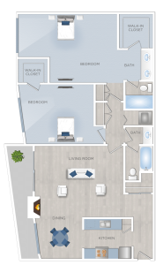 Apartments in Toluca Lake A floor plan of a two bedroom apartment available for rent in Toluca Lake.