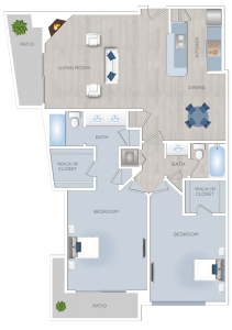 Apartments in Toluca Lake A floor plan of a two bedroom apartment for rent in Toluca Lake.