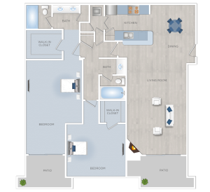 Apartments in Toluca Lake         A floor plan of a two bedroom apartment in Toluca Lake.